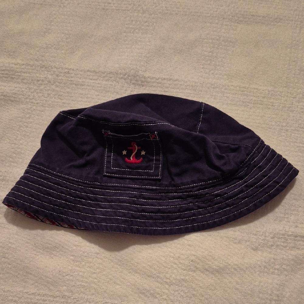 Janie and Jack boys reversible bucket hat blue / plaid 12-24 months VGUC